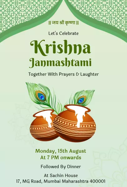 Krishna Janmashtami Celebration Prayers Festivity Invitation Template