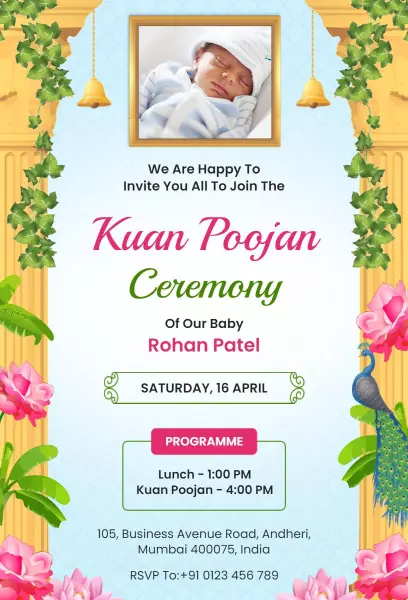 Kuan Poojan Celebration Traditional Ceremony Invitation Template