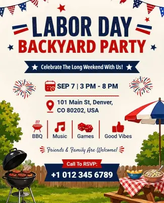 Labor Day Backyard Party Celebration Flyer Template