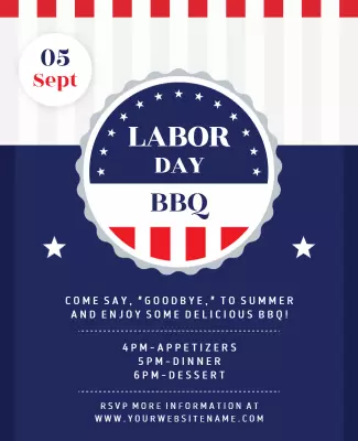 Patriotic Red, White, and Blue Labor Day BBQ Flyer Template