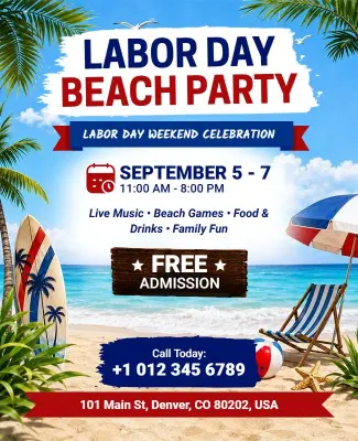 Labor Day Beach Party Celebration Flyer Template