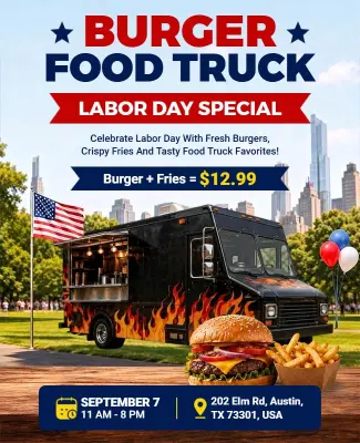 Labor Day Burger Food Truck Event Flyer Template