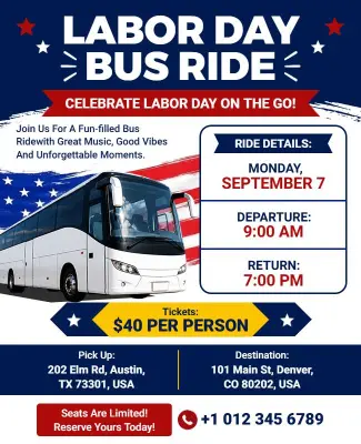 Labor Day Bus Ride Celebration Flyer Template