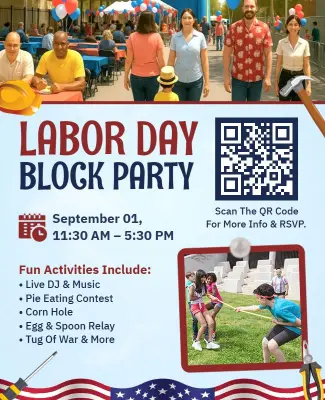 Labor Day Community Block Party Flyer Template