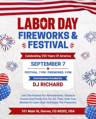 Labor Day Fireworks Festival Celebration Flyer Template