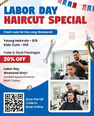 Labor Day Haircut Special Discount Flyer Template