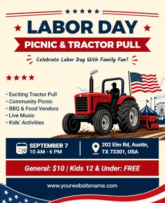 Labor Day Picnic and Tractor Pull Event Flyer Template