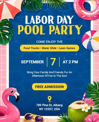 Labor Day Pool Party Flyer Template