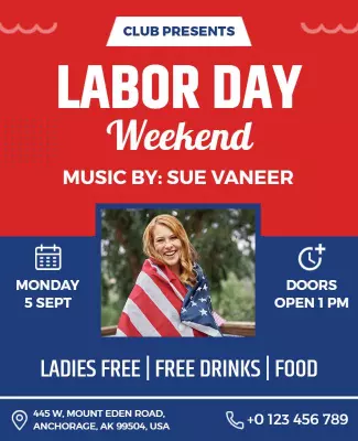 Patriotic Red White and Blue Labor Day Weekend Flyer Template