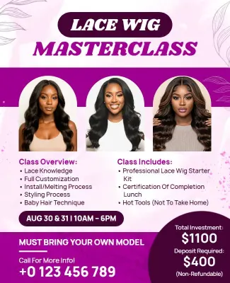 Lace Wig Masterclass Event Flyer Template