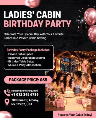 Ladies Cabin Birthday Celebration Flyer Template