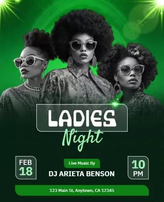 Green Glamorous Ladies Night Party Flyer Template
