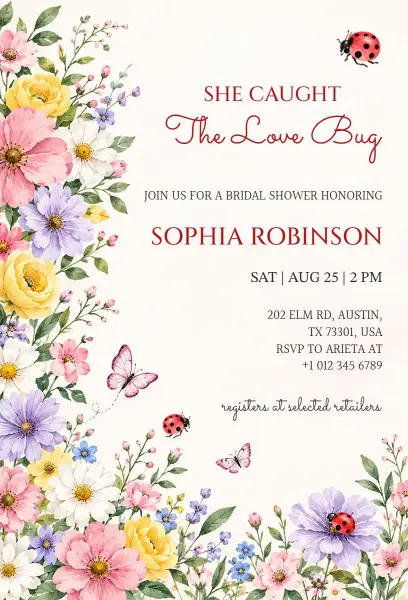 Ladybug Themed Bridal Shower Invitation Template