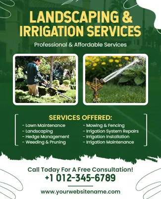 Landscaping and Irrigation Services Promotion Flyer Template