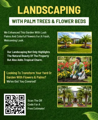 Landscaping Services with Flowers and Palm Trees Flyer Template