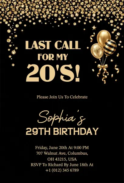Last Call for 20s Birthday Bash Invitation Template