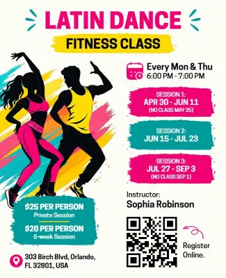Latin Dance Fitness Class Flyer Template