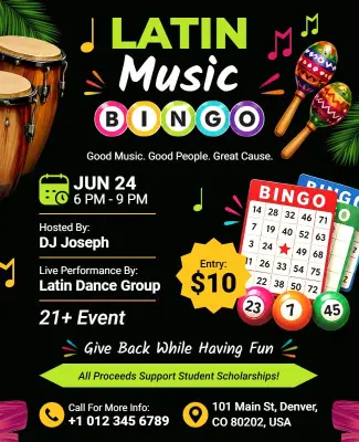 Latin Music Bingo Fundraiser Event Flyer Template