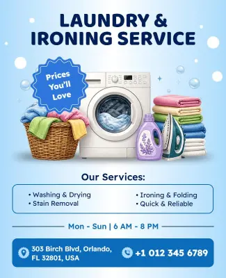 Laundry and Ironing Service Promotional Poster Template