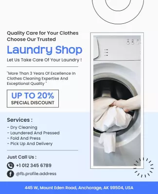 Clean Blue Laundry Service Savings Promotion Flyer Template