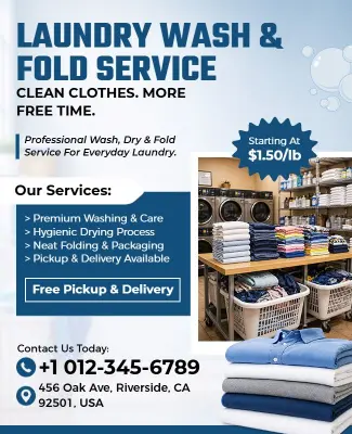 Laundry Wash and Fold Service Promotional Flyer Template