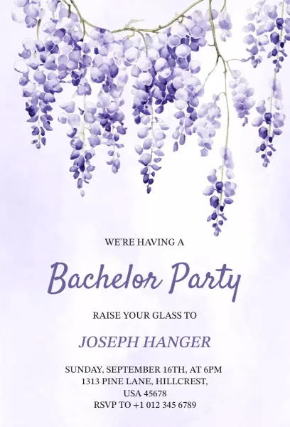Lavender Floral Elegant Bachelor Party Invitation Template