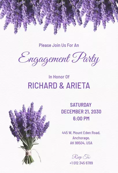 Lavender Floral Elegant Engagement Party Invitation Template