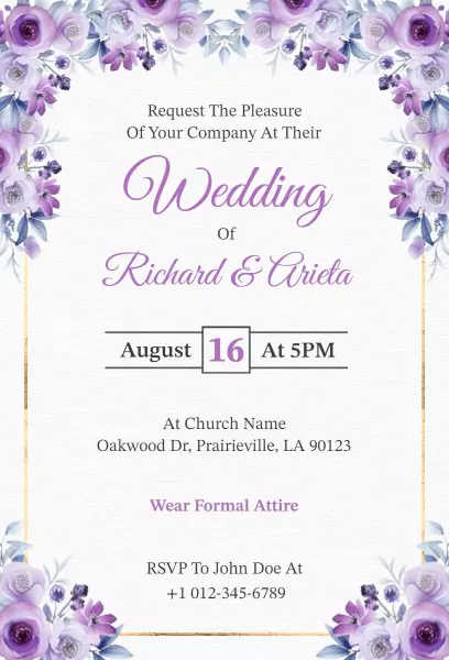 Lavender Floral Romantic Wedding Ceremony Invitation Template