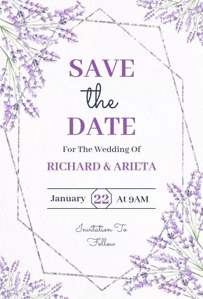 Lavender Floral Save The Date Wedding Invitation Template