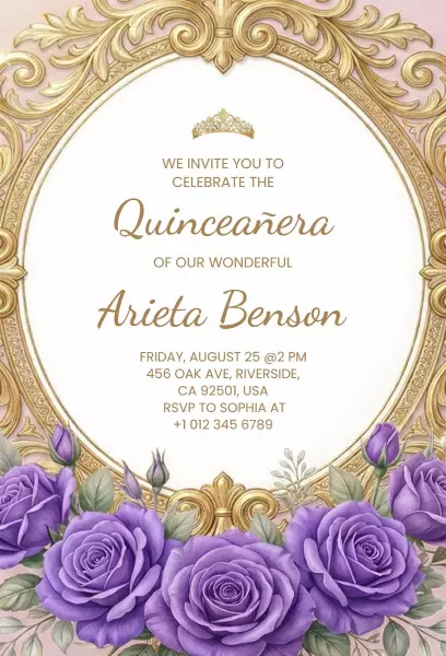 Lavish Floral Gold Quinceanera Celebration Invitation Template