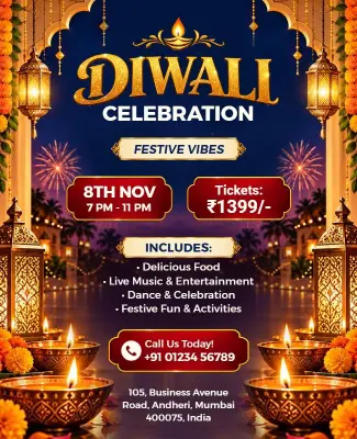 Lavish Golden Diwali Festival Celebration Event Flyer Template