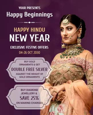 Lavish Purple Indian New Year Festive Offers Poster Template