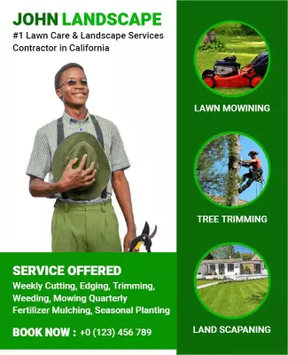Bright Green Lawn Care and Landscape Services Flyer Template