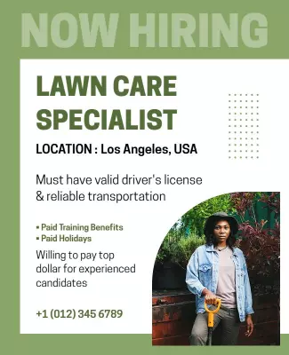 Lawn Care Specialist Hiring Flyer Template