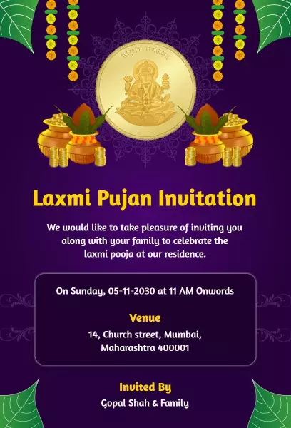 Laxmi Pooja Celebration Spiritual Gathering Invitation Template