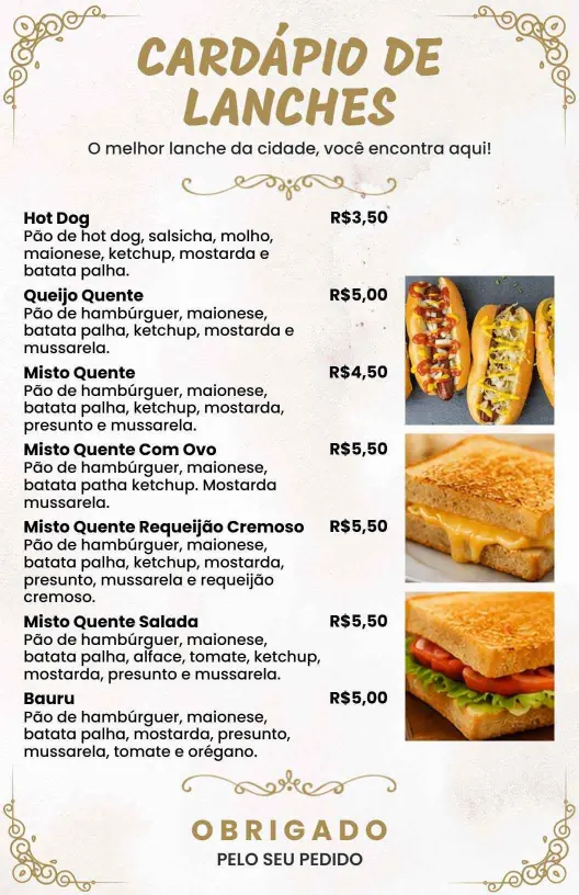 Layout Artístico Em Tons De Bege Para Modelo De Cardápio De Sanduíches E Lanches