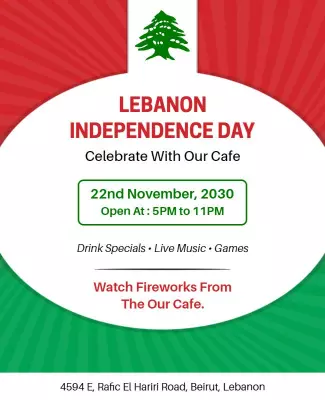 Festive Red and Green Lebanon Independence Day Flyer Template
