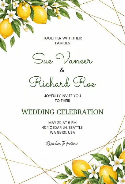 Lemon-Themed Summer Wedding Invitation Template