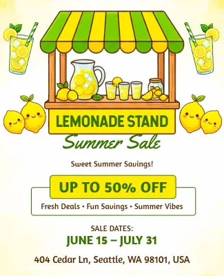 Lemonade Stand Summer Sale Promotion Flyer Template