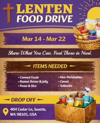 Lenten Food Drive Charity Event Poster Template