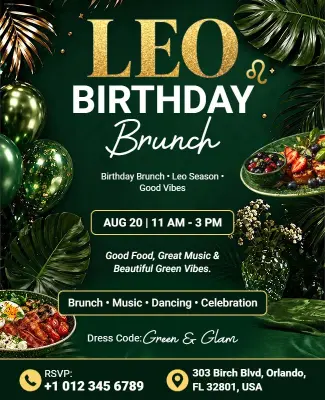 Leo Birthday Brunch Celebration Flyer Template