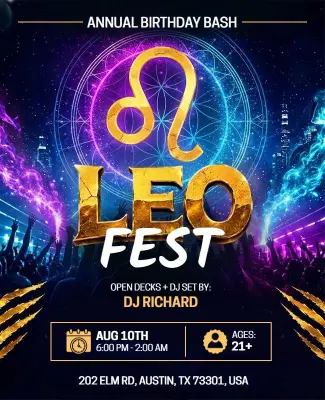 Leo Fest Birthday Celebration Event Flyer Template