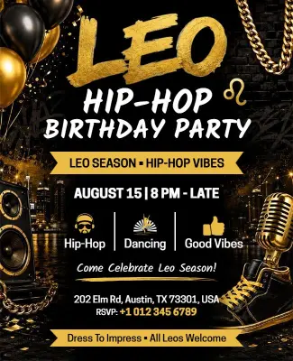 Leo Season Hip-Hop Birthday Party Flyer Template