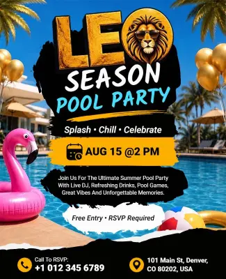 Leo Season Summer Pool Party Flyer Template
