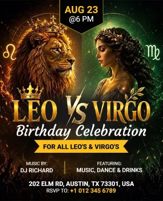 Leo Versus Virgo Birthday Celebration Flyer Template
