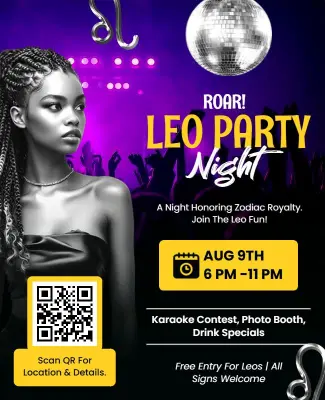 Leo Zodiac Sign Celebration Party Night Flyer Template