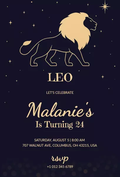 Leo Zodiac Sign Themed Birthday Celebration Invitation Template