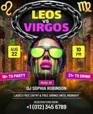 Leos Versus Virgos Zodiac Party Flyer Template