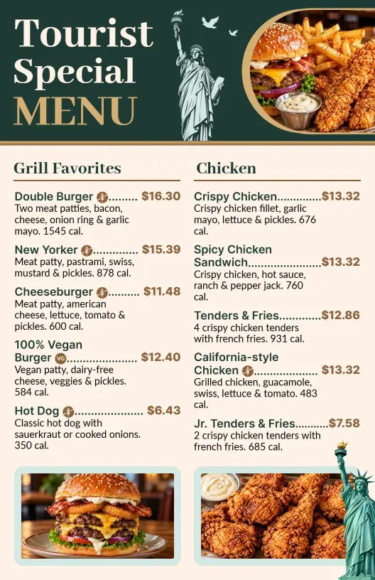 Liberty Inspired Tourist Special Cuisine Menu Template