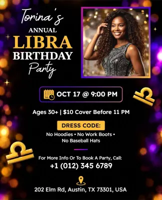 Libra Birthday Party Celebration Flyer Template